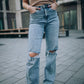 WIDE LEG RIPPED JEANS