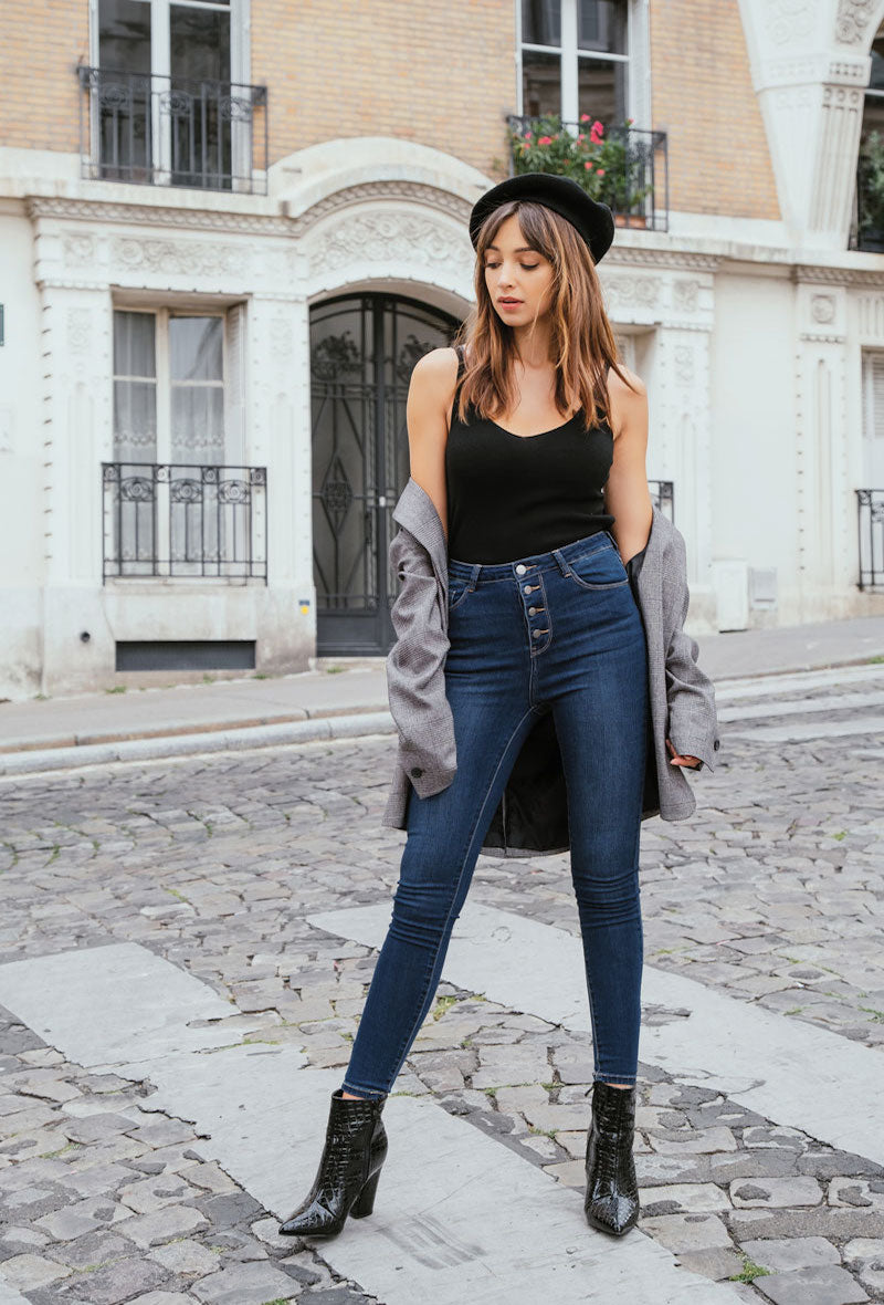 BUTTON SKINNY JEANS